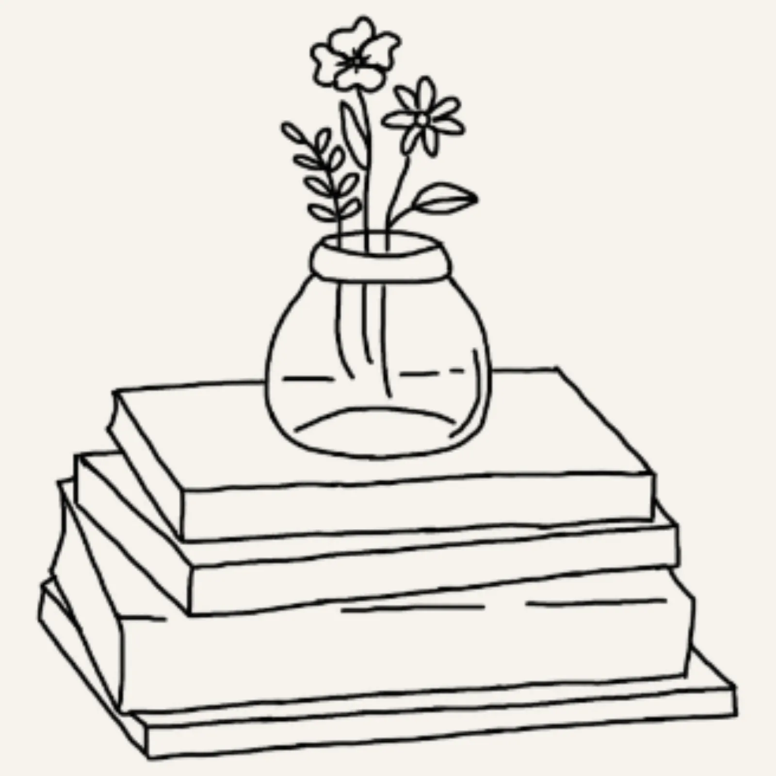 fine line flash tattoo design of a stack of books with a potted plant on the top