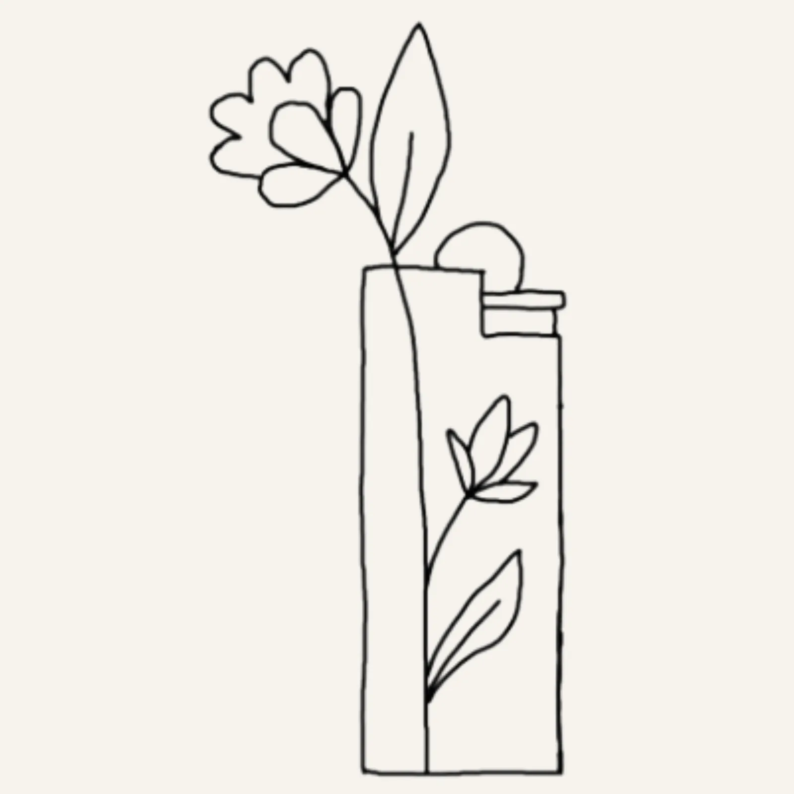 fine line flash tattoo design of a botanical lighter with a flower coming out the top