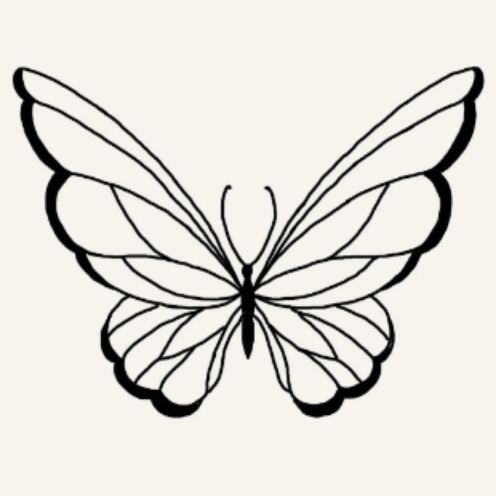 fine line flash tattoo design of a large butterfly with small round bottom wings and large pointed top wings