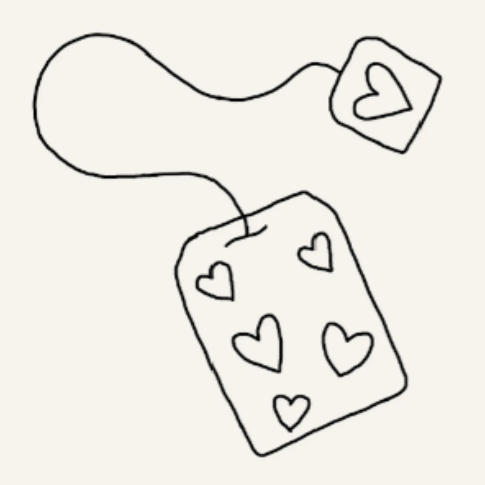 fine line flash design of a teabag with little hearts on it