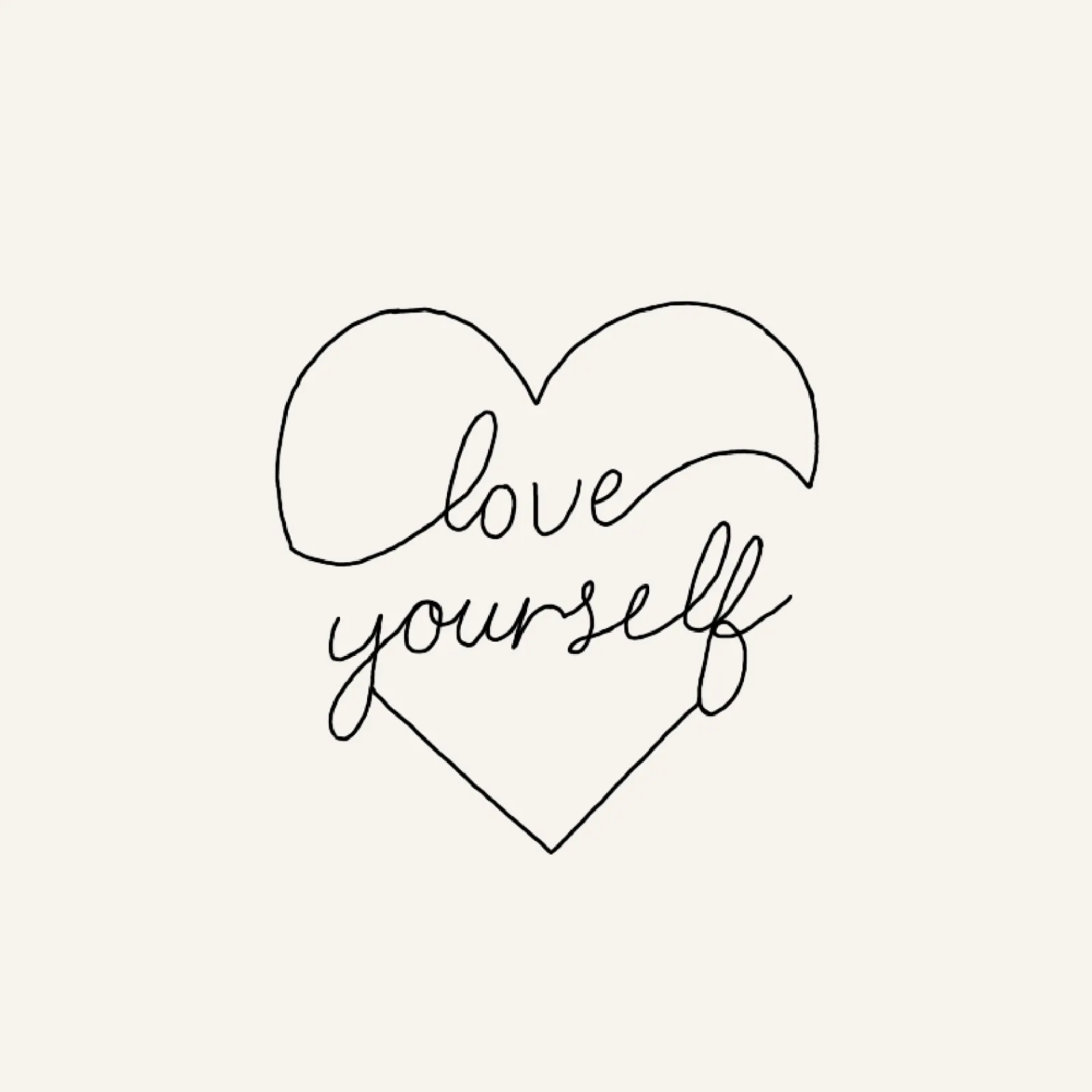 fine line flash tattoo design of a heart with the script love yourself within